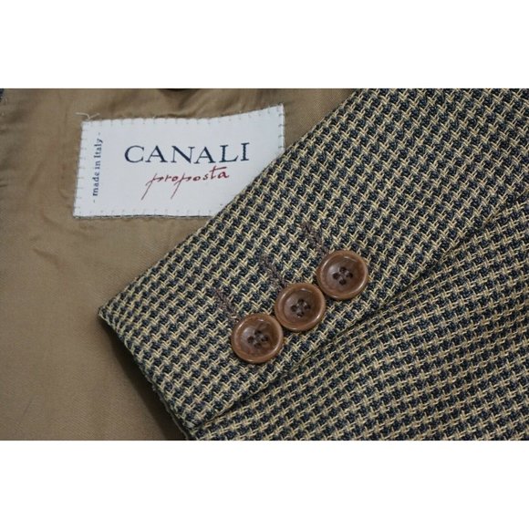 Canali Brown Blue Woven Silk Blend Plaid Sport Coat Jacket Sz 40S